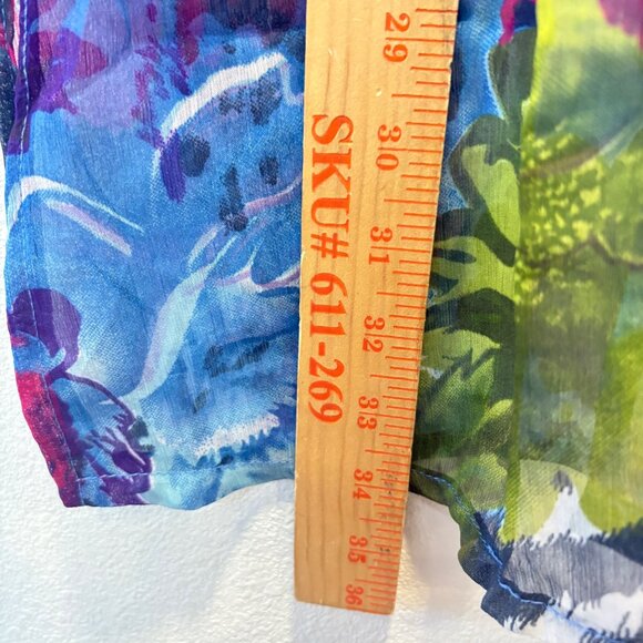 Sheer Floral Womens Tunic Large Embellished Embroidered Slit Art to Wear Boho - Picture 7 of 8